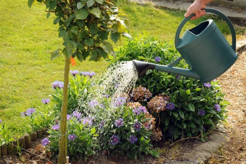 Professional landscapers enhancing curb appeal